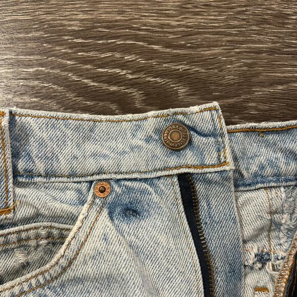 Vintage Levi’s 550 Reworked Denim Skirt Orange Tab Distressed Raw Hem Light Wash - Picture 7 of 15